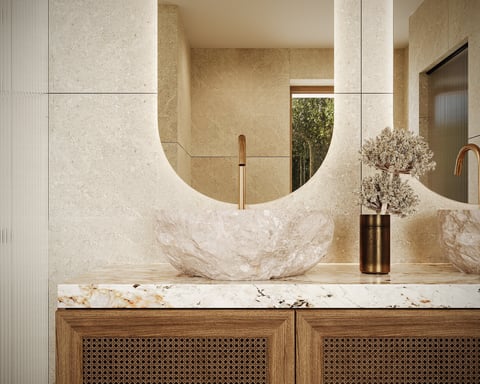 Modern bathroom vanity design. Contemporary bathroom interior. 3D Rendering, 3D Illustration